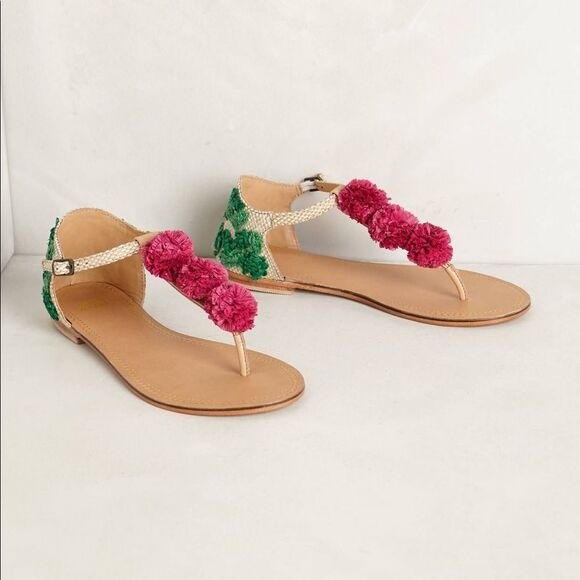 Anthropologie pom pom‎ embroidered sandals size 37 - Picture 1 of 7